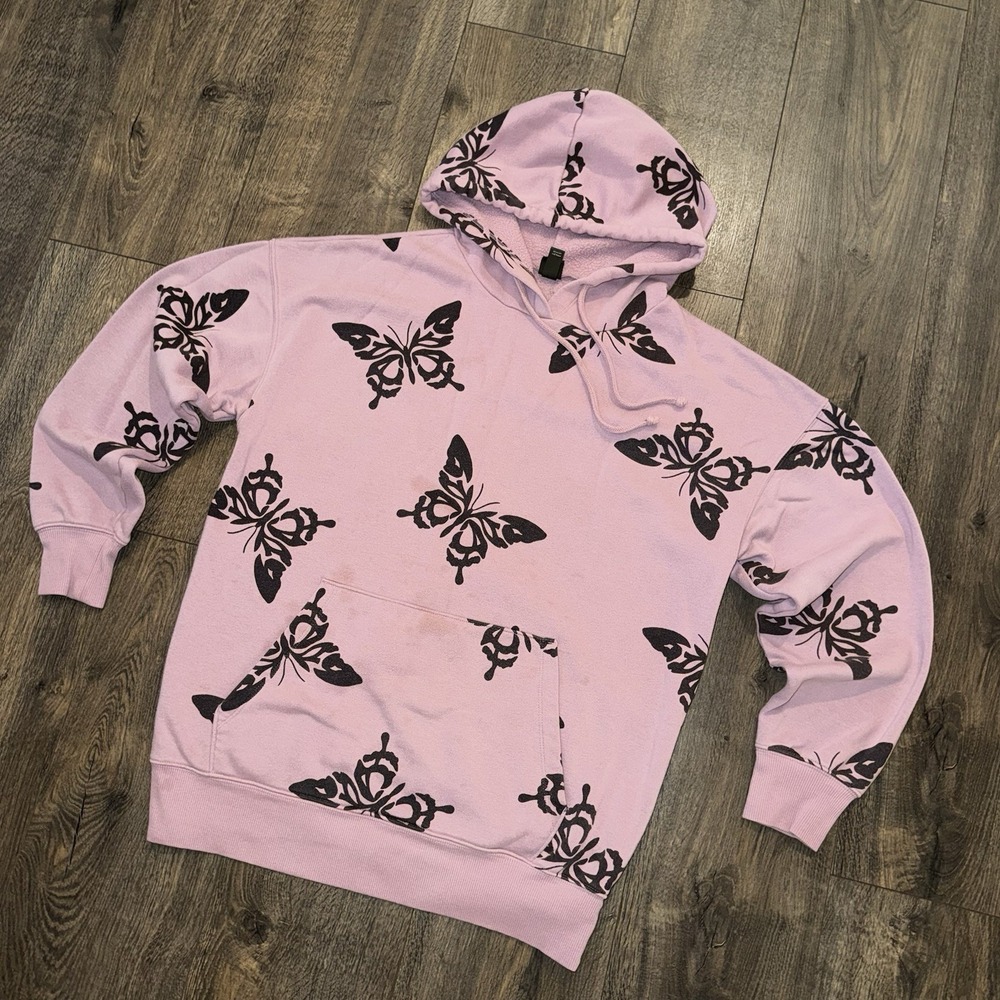 Wild Fable Women's S- M Purple & Black Butterfly Print Fleece Hoodie Grunge Y2K - Picture 5 of 14